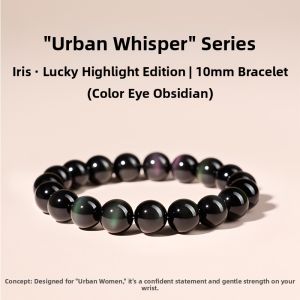 QINGXIANGTAI | Natural Obsidian Bracelet Icy Appearance Rainbow Eye