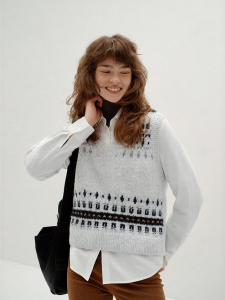 Semir | Autumn Winter Isle Patterned Long Sleeve Shirt and Loose Vest Set