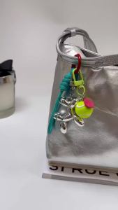 Balloon Dog Keychain Alloy Smiley Face Tennis Bag Pendant Detachable Colorful Round Clasp Knotted Woven Rope Ornaments Gift