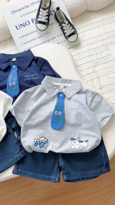 Áo Sơ Mi Cộc Tay Cho Bé Áo Polo Cà Vạt Trai Từ 9-28kg Chất Cotton Cấp Mềm Mát - BECOOL