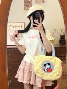 INS Style Korean Letter Print Patchwork Three Bars Short Sleeve Tops Summer New Arrival Sweet Girl Silm Slimming and Short T-shirt