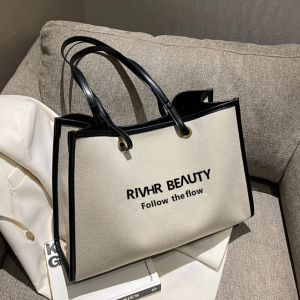 Large Capacity Canvas Tote Bag Womens New Style Handbag Lightweight Travel Bag Mommy Bag Single Shoulder Commuter Tote Bag