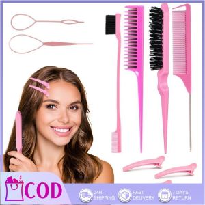 10pcsHair Styling Comb Set Teasing Hair Brush Triple Tail Combs Edge Brush Hair Tail Braid Tool Loop