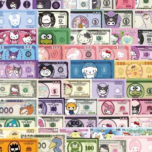 50 Sanrio Paper Money Graffiti Hand Account Material Stickers Water Cup Stationery Luggage Note Helmet Waterproof Stickers
