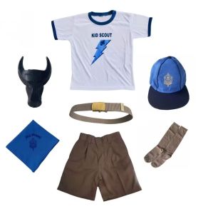 7-in-1 Kids Scout Uniform Set with Tshirt Cap Carabao Sock Belt Short Scarf Complete Accessories Blue