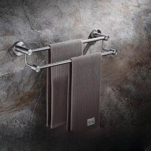 Bathroom Towel Bar 304 Stainless Steel Double Rod Hanging Towel Rack High And Low Dual Pole Drill Hole up And down Dual Hanging Rack Bath Towel Bar