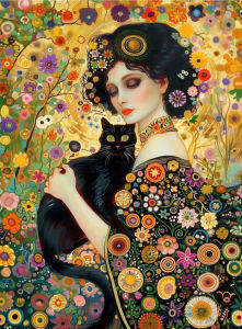 Klimt Woman and Cat Gold Artwork Jigsaw Puzzle 1000PCS-50X70CM Stress Relief Puzzle Wall Art Decor Gift