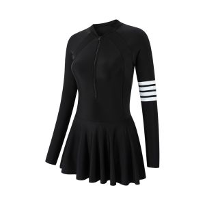 INS ชุดว่ายน้ำสไตล์เกาหลีชุดว่ายน้ำแช่น้ำพุร้อนไซส์ใหญ่แขนยาวใส่แล้วดูผอมปิดหน้าท้องปิดมิดชิดแบบกระโปรงวันพีซเซ็กซี่แบบใหม่สำหรับผู้หญิง