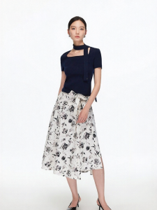 Vero Moda | Cotton and Lyocell A-Line Skirt With Tie and Print