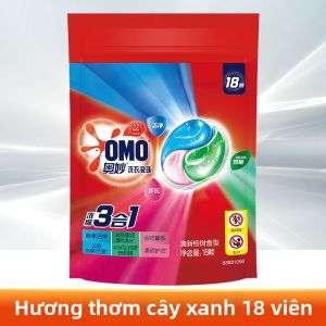 OMO Viên Giặt 3 trong 1 Kháng Khuẩn Chống Kí Sinh Trùng Loại Bẩn Mạnh Dạng Nang Giặt Có Hương Bạch Đàn 18 Viên x5 Túi Bao Bì Tiện Lợi Cho Mọi Loại Máy Giặt