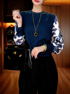 QINGNAER | Elegant French Style Long Sleeve Round Neck Shirt