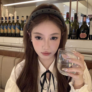 [Peach Tea] Textured Gray Gray Polka Dot Headband Female 2024 New Arrival High Skull Top Width Hair Clip Headdress