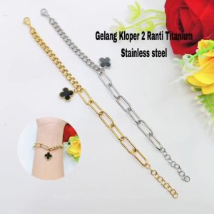 gelang tangan rantai Bunga titanium kombinasi paper clip fashion simpel dan cantik kekinian