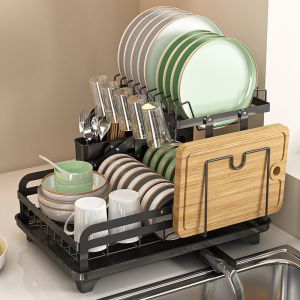 Dish Drying Rack Dish Rack with Drainer Over Sink No Installation and Foldable with Telescopic Arms Functional Kitchen Sink Organizer for Vegetable Fruit and Tableware