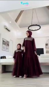 Damara Baju Gamis Sarimbit Couple Ibu Anak Perempuan Muslim Bahan Shakila Mewah Lebaran Terbaru 2025