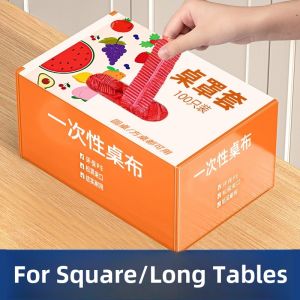 Thickened Plastic Tablecloth with Elastic Band Sealed Rectangular Table Cover Disposable Dining Table Mat AUSITUR XB-85