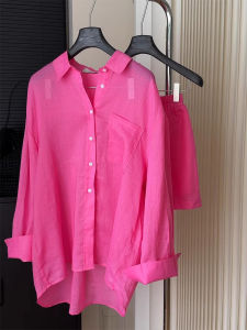 chaqi | Slimming Loose Fitting Blush Pink Linen Shirt