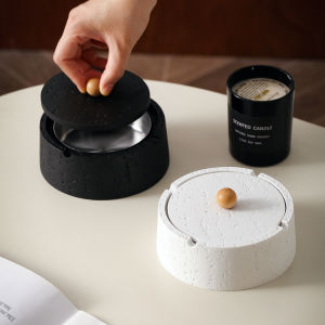 Ashtray Modern Minimalist Luxury Home Living Room Office Resin Anti-Dust Cover Cave Stone Style Decorative Ashtray
