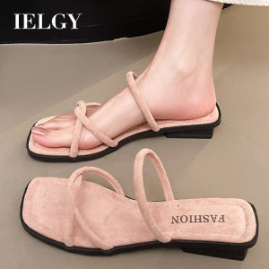 IELGY 2025 Pink Womens Summer Fashion Suede French Vintage Low Block Heel Sandals