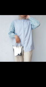 kemeja wanita jumbo variasi salur material rayon viscose ld 110