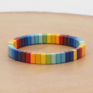 Roxanne RA Enamel Baking Paint Rainbow Multi-Color Small Bracelet INS Versatile Stackable Style Bohemian Couple Jewelry