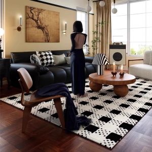 Vintage Luxurious Black and White Stripe Rug