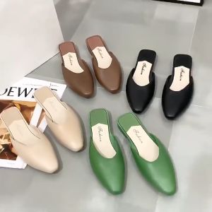 See.Ya Dép nữ mùa hè đế mềm cao cấp hở mũi nửa kín 2025 dép đế bằng mũi nhọn mùa hè mới dép đi ngoài trời