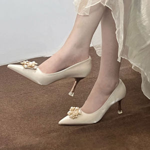 Elegant Chinese Style Wedding Shoes for Women High Heels Crystal Sandals Single Shoes Fashionable PU Lined Slip-On Shoes