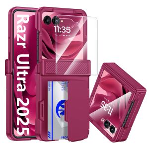 for Motorola Razr Ultra 2026/2025 Casewith Card HolderHinge ProtectionRFID Shielding and Screen Protector Phone Case-Blue