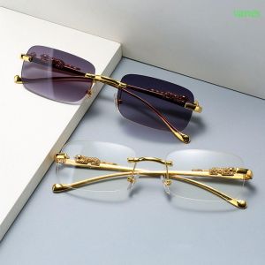Retro Korean Sunglasses For Men Seaside Cheetah Decoration Frameless Eyeglasse UV400 Gradient Lens Elegant Sunglasses For Women