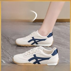 Leather Sport Shoes Womens Casual Style Spring Autumn Lightweight Comfortable Cross Buckle Fashionable Flat Heel Rubber Sole