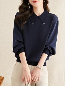Spring Autumn Thin Chiffon Sleeve Knitted Sweater Womens Collar Long Sleeve Loose Overhead Korean Style Base Layer