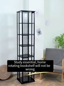 5 6 Layer Bamboo+Acrylic Toy storage Bookshelf 360 degrees rotating bookshelf Bookcase Book Cabinet
