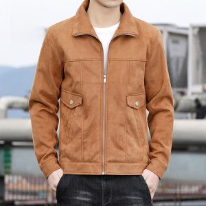 ROMON | Loose Fit Suede Jacket For Men Romon Brand Collared Outerwear Youth Fashion Urban Style Breathable Long Sleeve Polyester Fiber
