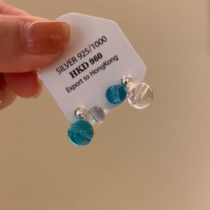 Ice Blue round Bead Earrings Simple Contrast Color Design White Enhancing Blue Small Fresh Style Fashionable Jewelry Accessories