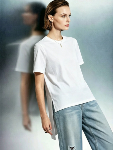AMII | Summer Side Slit Asymmetric Cotton T-Shirt