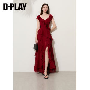 D-PLAY | Flounce French Style Red Chiffon Dress