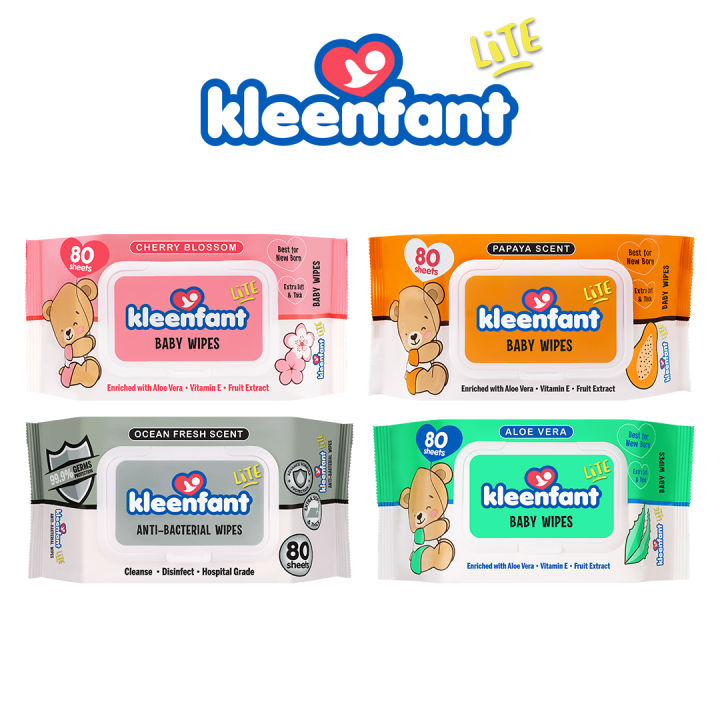Kleenfant Lite Fresh Scent Antibacterial Disinfecting Wipes 80