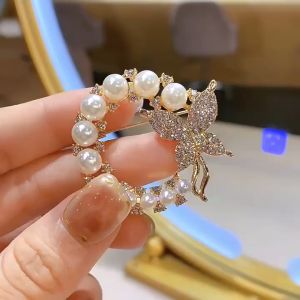 ⭐SUPERMALL⭐ Bros hijab/Brooch/Bros Cantik/Bros Mutiara/ Bros Kupu/Bros lucu/ Bros Wanita Korean Fashion Style Butterfly Brooches Gold Color Pearl Brooch Pins Pakaian Aksesoris A177