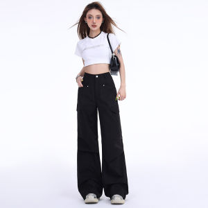 BRN American Style High Waist Wide Leg Straight Casual Sports Pants Womens Workwear Trousers New 2025 Fashion Cotton Blend