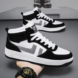 Mens Winter High Top Basketball Shoes Warm Fleece Lined Sport Shoes Youth Trend Korean Style round Toe Thick Bottom Rubber