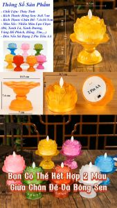 Đèn Nến Điện Tử Hoa Sen Thủy Tinh Nhiều Màu Lựa Chọn Dùng Trang Trí Để Ban Thờ Cúng