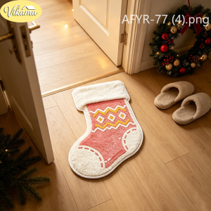 VIKAMA Christmas Santa and Christmas Tree Shaped Rug Cute Cartoon Soft Plush Non Slip Floor Mat Winter Holiday Home Decor