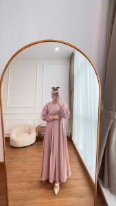 Ayana Dress Gamis Bugundy Bahan Ceruty Mix Brukat Gamis Warna Coklat Mahagony Dress Muslimah Kaftan