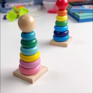 Mumystation Wooden Educational Toys Kids Wooden Rainbow Tower toy Early Learning Montessori Building Blocks