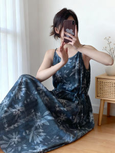 KASIHAN | Summer Lightweight Spaghetti Strap Mid-length Loose Plus Size Retro Floral Print Rayon Nightgown