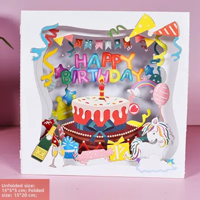 3D Cartoon Light and Music Birthday Card