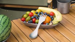 Boundless Voyage Titanium 3 In 1ส้อมช้อน Spork ชุดกลางแจ้ง Dual-Purpose บนโต๊ะอาหารความหนาของช้อนส้อม Camping Flatware Ti1064T
