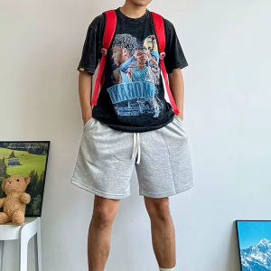 Mens Grey Drawstring Shorts Terry Cloth Breathable Elastic Waist Casual Athletic Running Fitness Pants Summer