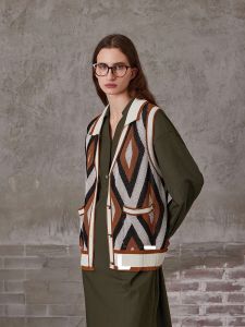 MSLAN Early Spring Bloggers Vintage Geometric Knitted Vest Outerwear MFAV2105 Fair Isle Style Womens Fashion